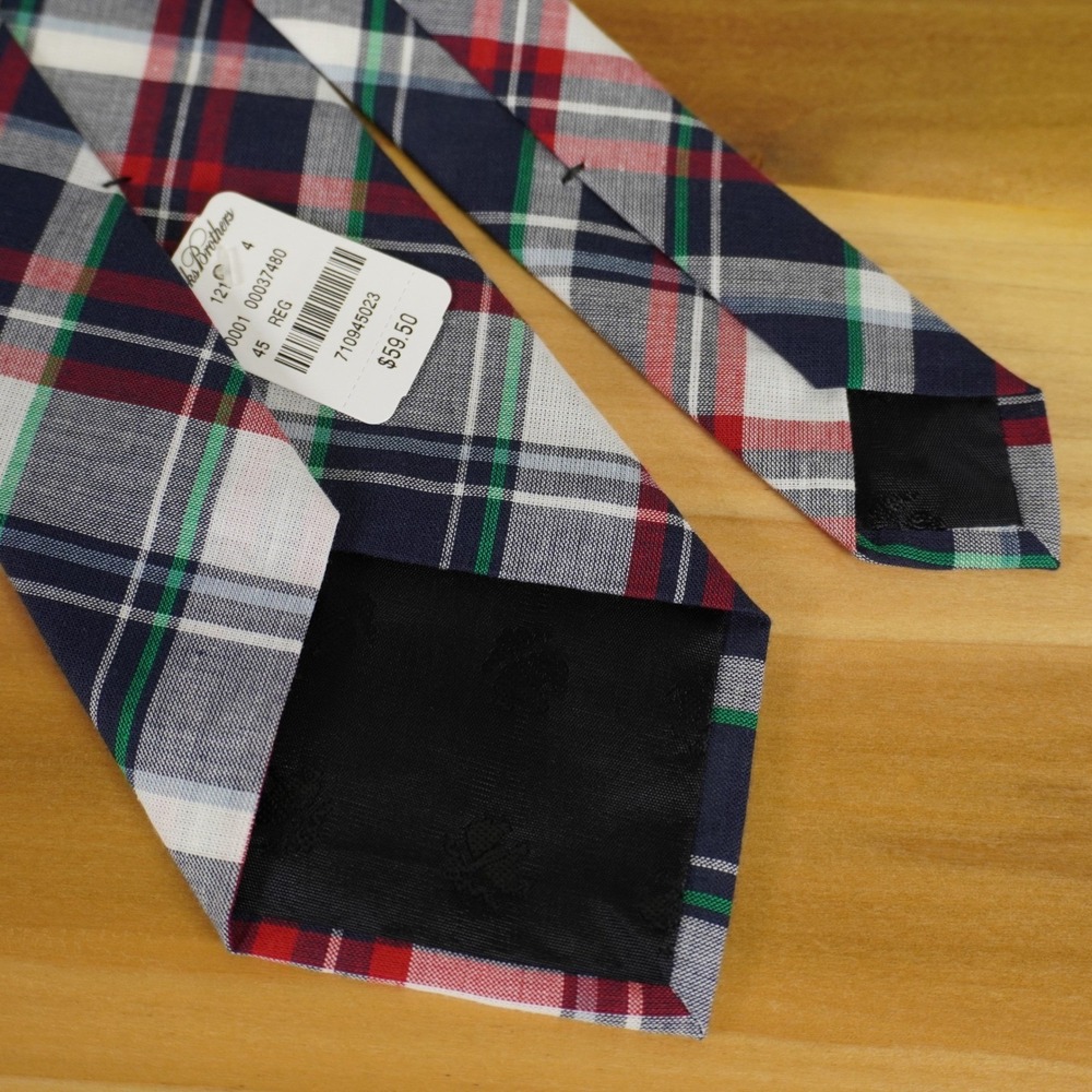 Brooks Brothers 346 Preppy Plaid Red White & Blue Cotton Tie Mens Necktie NWT - Picture 3 of 6